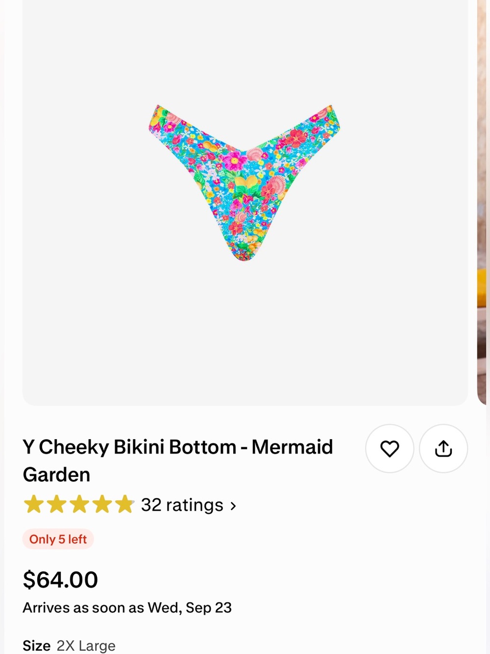 Cheeky Bikini Bottom - Mermaid Garden Floral Print, Turquoise NWT